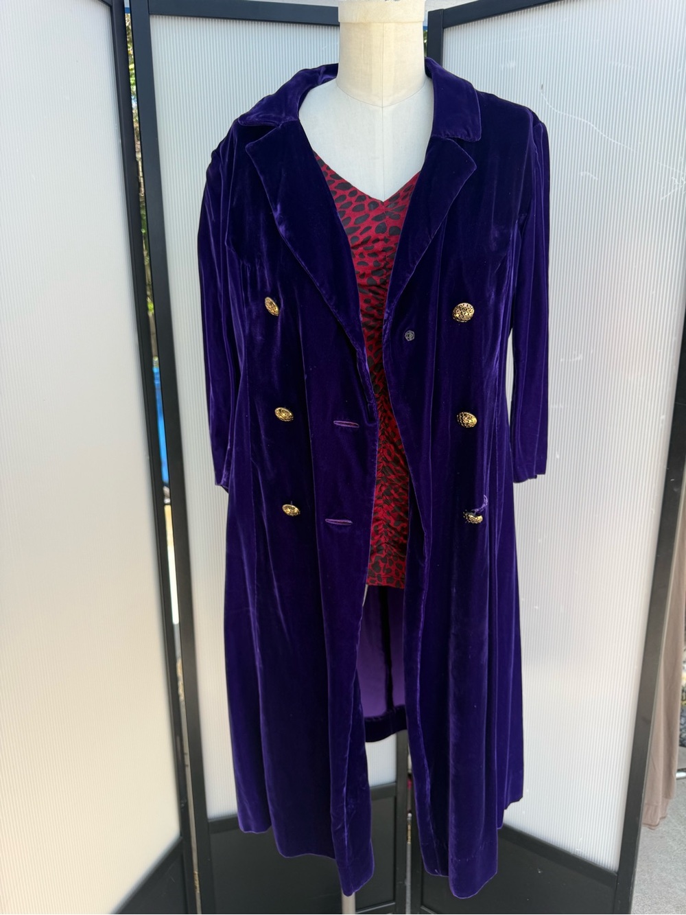 Purple Velvet Vinatge Double-Breasted Women's Coat